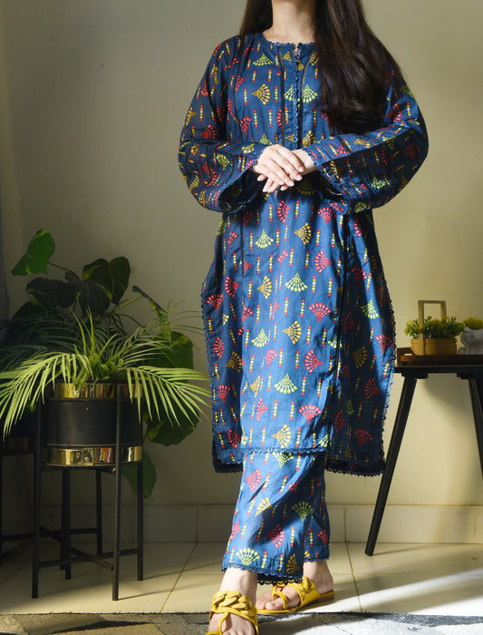 Gul-e-Rukh: Embrace Elegance in Blue with our Pure Lawn Stitched Suit for Women