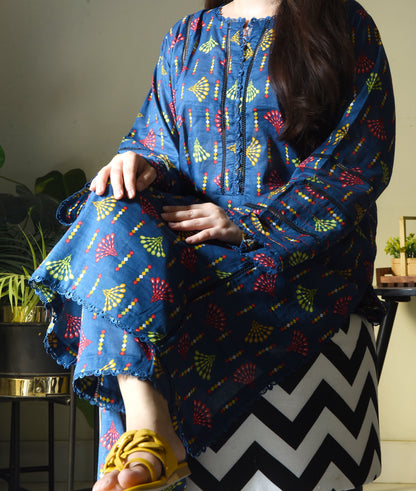 Gul-e-Rukh: Embrace Elegance in Blue with our Pure Lawn Stitched Suit for Women