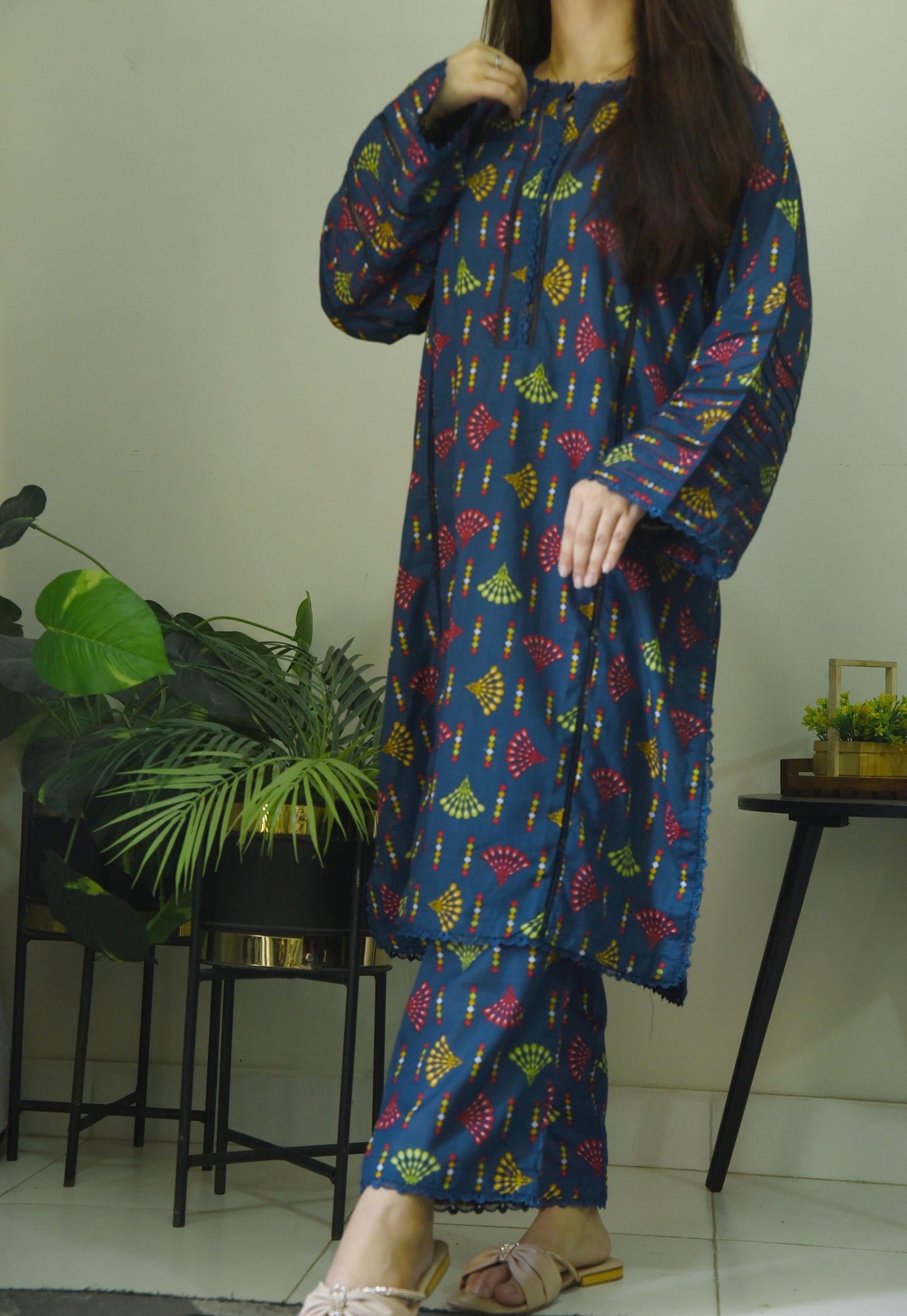 Gul-e-Rukh: Embrace Elegance in Blue with our Pure Lawn Stitched Suit for Women