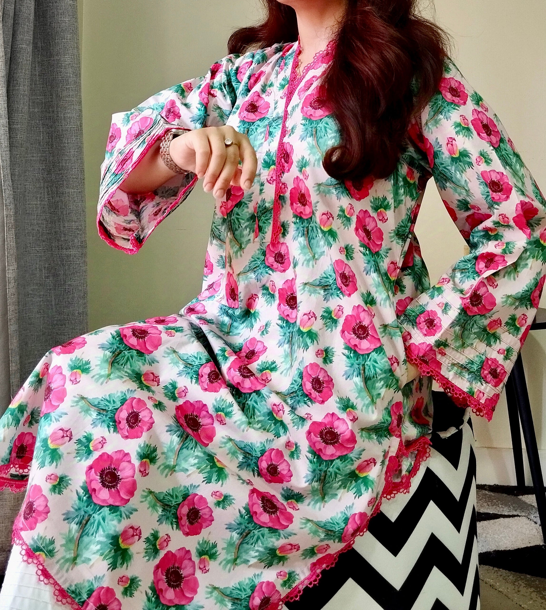 GUL E SHAM | PRINTED KURTI | ONE PIECE | CAMBRIC FABRIC / STUFF