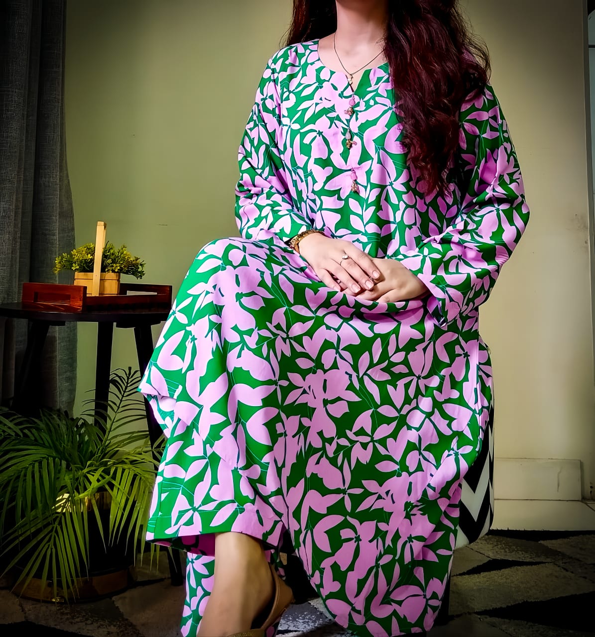 GUL E AISAL | Short Frock With Print Trouser | Linen Fabric / Stuff